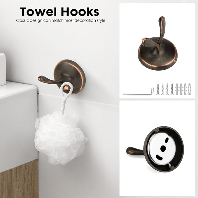 4 Piece Antique Bathroom Hardware Accessories Set Oil Rubbed Bronze,24 Inch Towel Bar Set,Towel Rack for Bathroom,Bathroom Towel Holder Bronze