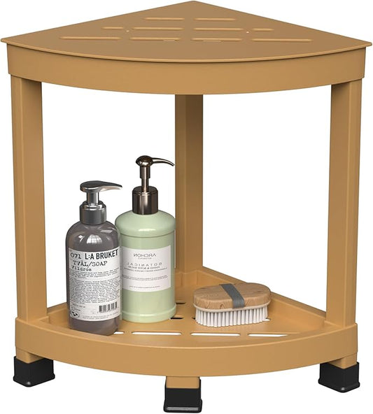 GallopFun Corner Shower Stool for Inside Shower, Waterproof Shower Bench for Shaving Legs, Plastic Anti-Fracture Shower Seat/Foot Rest with Baffle Storage Shelf, Rapid Assembly DIY Shelf (Yellow)