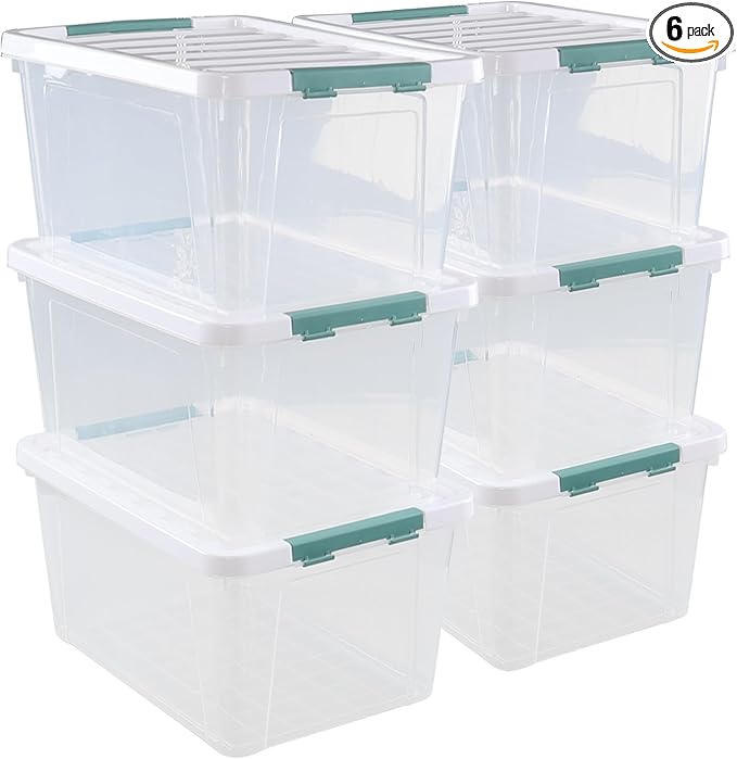 35 Quarts Latching Box, Clear Storage Bins with Lids, Large Plastic Containers for Storage Set of 6