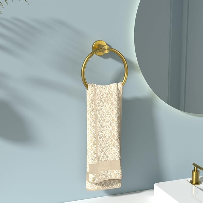 FORIOUS Towel Ring, SUS304 Stainless Steel Modern Hand Towel Holder Rack Hanger Round for Bathroom Wall Mounted, Ideal for Bath, Kitchen, RV, Dark Gold