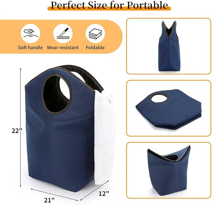 90L Foldable Laundry Basket with Soft Padded Handle, 22"x21"x12" Large Capacity Oxford Fabric Storage Hamper, Collapsible Portable Laundry Bag for Home Bedroom Dorm Travel and Outdoor