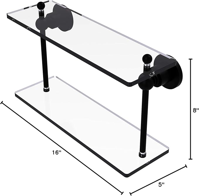 Allied Brass AP-2/16 Astor Place Collection 16 Inch Two Tiered Glass Shelf, Matte Black