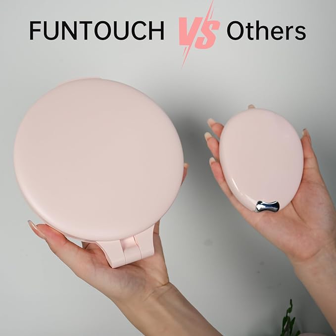 FUNTOUCH Travel Mirror with Light, 10X 1X Double Sided Magnification Rechargeable Mirror for Women Girls with 3 Color Setting Adjustable Rotation LED Vanity, Pink
