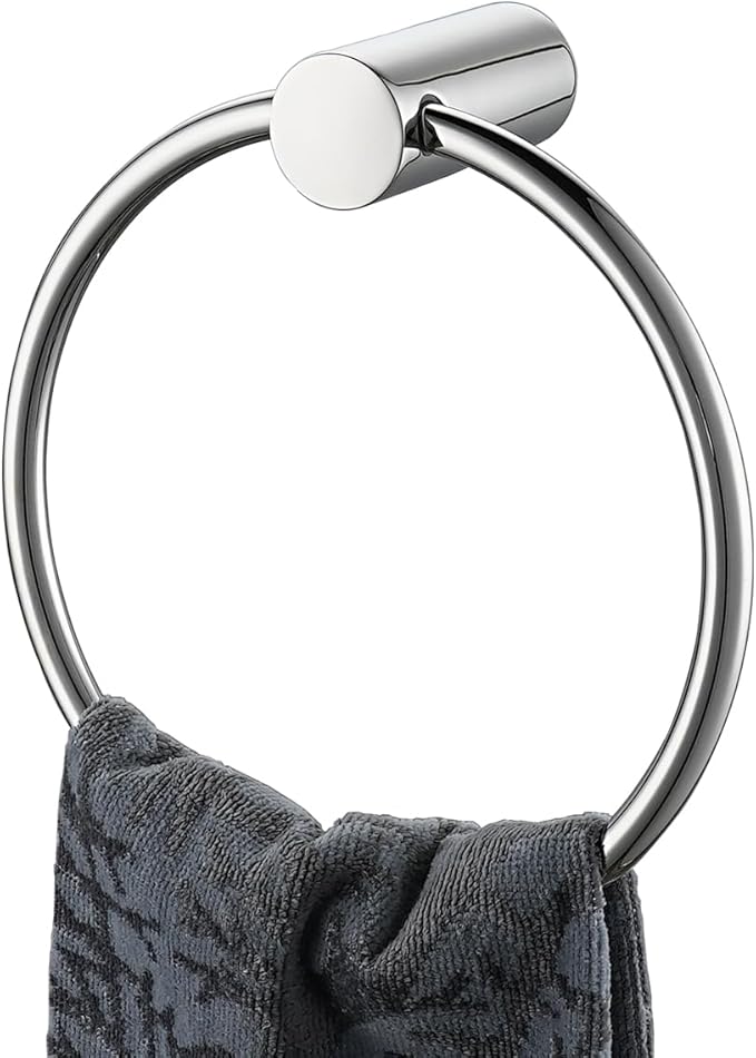 JQK Chrome Towel Ring, 304 Stainless Steel Hand Towel Holder for Bathroom, Polished Finish Wall Mount, TR630-CH