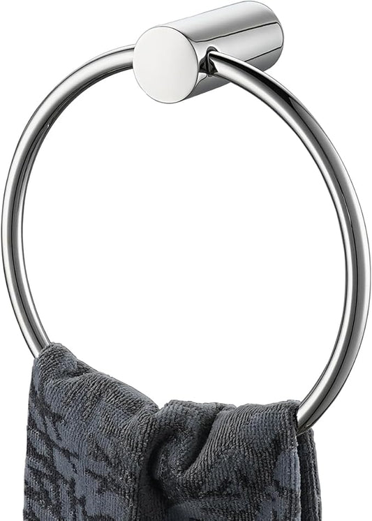 JQK Chrome Towel Ring, 304 Stainless Steel Hand Towel Holder for Bathroom, Polished Finish Wall Mount, TR630-CH