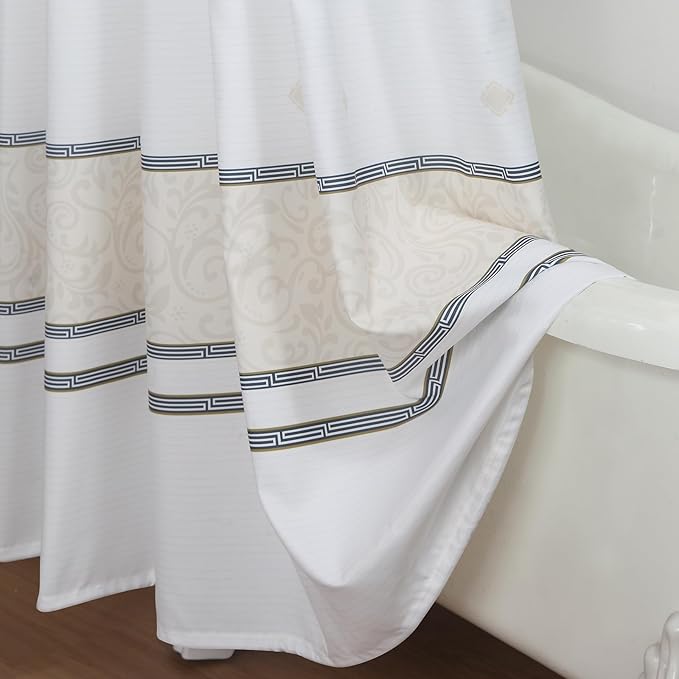 Fabric Shower Curtain, 78 Inch Long White Cream Black Print Waterproof Shower Curtains for Bathroom, 72" W x 78" H