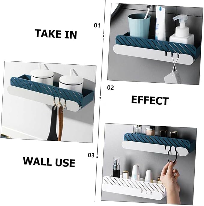 Self-Adhesive Bathroom Wall Shelf Hanging Storage Rack for Bathroom Kitchen Durable Blue Organizer for Toiletries Sundries Easy to Install Smooth Surfaces
