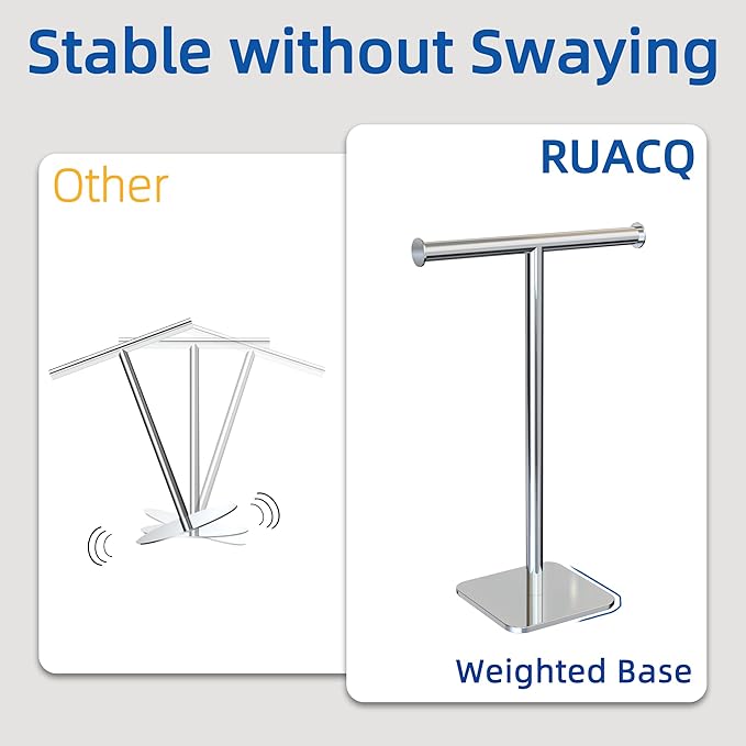 RUACQ Hand Towel Stand, 16" T-Shape Hand Towel Holder Stand for Bathroom, Kitchen and Countertop Towel Holder 304 Stainless Steel Hand Towel Rack with Weighted Base (Chrome)