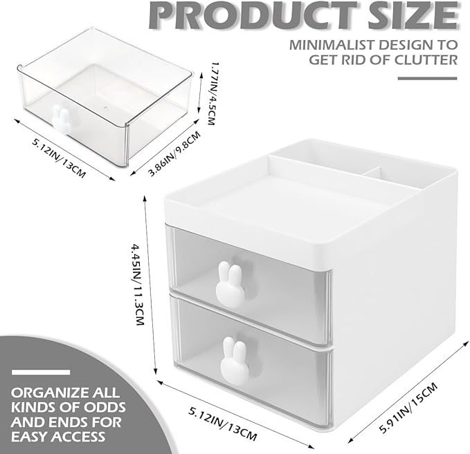 Small Organizer with Drawer Pencil Pen Holder Makeup Case Office Desktop Storage Box Multifunctional Desk Accessories for Office School Home (White)