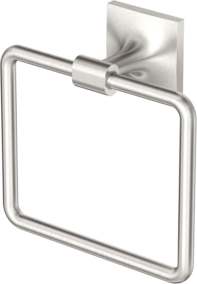 Gatco 5592 Waterline Towel Ring | Modern Hand Towel Holder for Bathroom | Stylish Decorative Hardware, Heavy Duty Metal, EZ Ancor Mounting | Satin Nickel