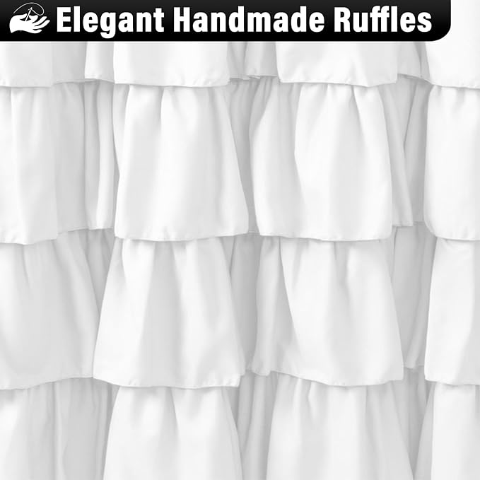 Seasonwood White Ruffle Shower Curtain Farmhouse Shower Curtain 72 X 78 inch Fabric Shower Curtains with Buttons & White Ruffles for Bathroom Bathtubs Decor Accessory