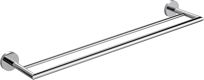 Double Towel Bar Chrome 26 Inch Towel Racks for Bathroom, Wall Mounted Bath Towel Holder, Modern Hotel Style Double Towel Rod, Brass, 077080-CR Leo Series