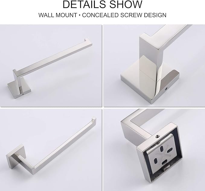 TASTOS Premium Stainless Steel Hand Towel Holder, Square Hand Towel Ring Heavy Duty Wall Mounted Modern Hand Towel Bar for Bathroom Kitchen, Polished Chrome