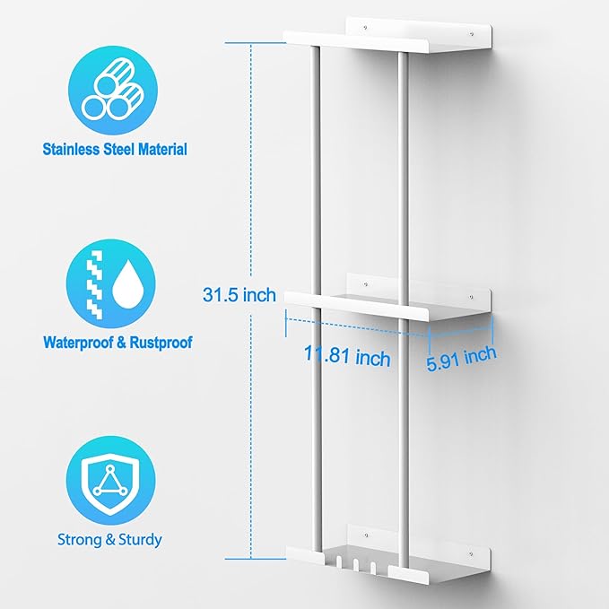 Liuoud Towel Rack for Bathroom, Wall Mounted Vertical Rolled Towel Storage Organizer Holder with Shelf, Holds Up 6 Large Bath Sheets, White Large Size