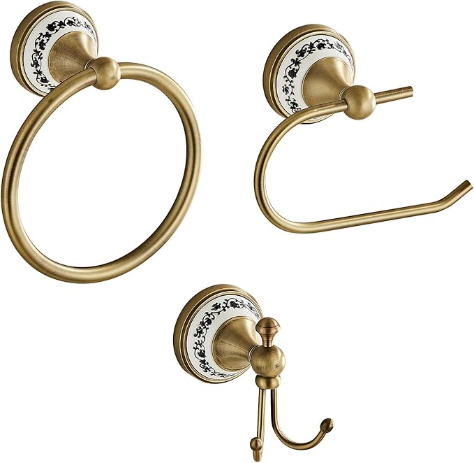 Antique Towel Ring Clothes Hook Tissue Holder Three Piece Set, Bathroom Kitchen Antique Three Piece Set,Wall Mounted Bathroom and Kitchen Supplies YIGUANXIN