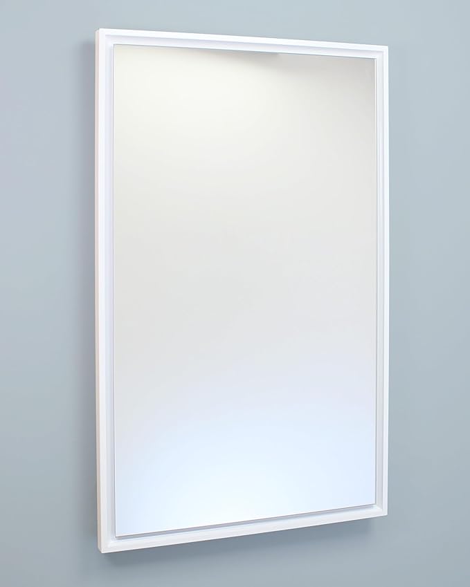 Fox Hollow Furnishings 16x26 Parker Metro Metal Framed Rectangle Recessed Bathroom Medicine Cabinet, Floating Mirror, 14x24 in-Wall Opening, Steel, Adjustable Glass Shelves, Magnet Close, White
