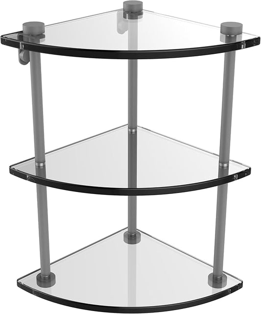 Allied Brass NS-6-GYM Three Tier Corner Glass Shelf, Matte Gray