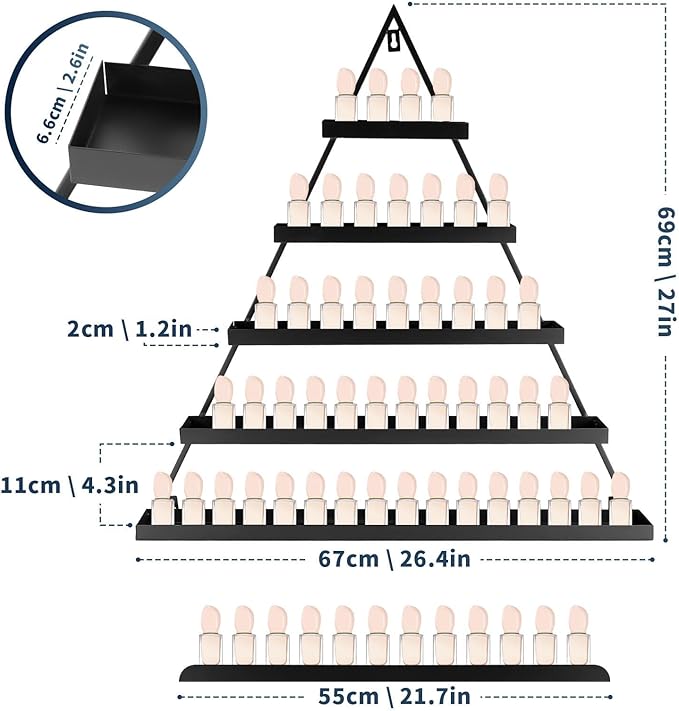 5 Tiers Nail Polish Shelves for The Walls 10pcs - Versatile Nail Polish Wall Organizer Wider Depth for Perfume & Nails Color Display - Durable Wall Nail Polish Organizer in Spa Nail Salon Shop, Black