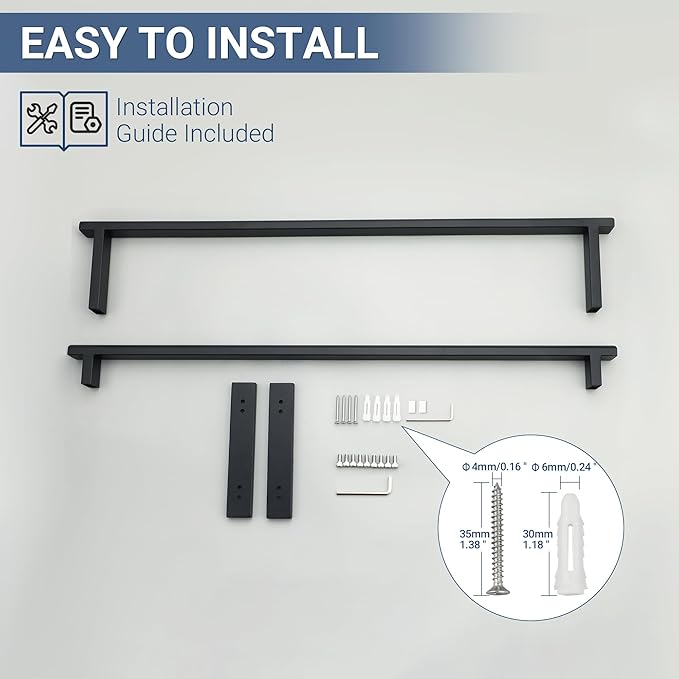 SAYAYO Double Towel Bar for Bathroom, 24 Inch Matte Black Bath Towel Rack Towel Holder Wall Mounted, SUS304 Stainless Steel