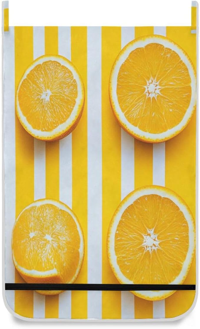 Hanging Laundry Hamper Over the Door with Stainless Steel Hooks Rack Dirty Clothes Wall Mounted Hamper Basket Bag 29.5X20inch Yellow Orange Fruit