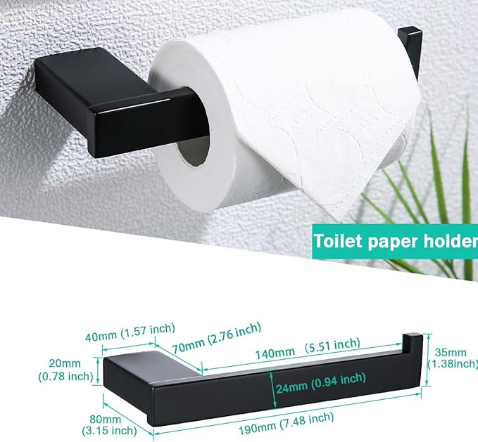 Matte Black Bathroom Hardware Accessories Set 4 Pieces Bath Towel Bar Set with 18 Inch Towel Bar,Toilet Paper Holder,Towel Hooks,SUS 304 Stainless Steel Wall Mounted Bathroom Towel Rack Set