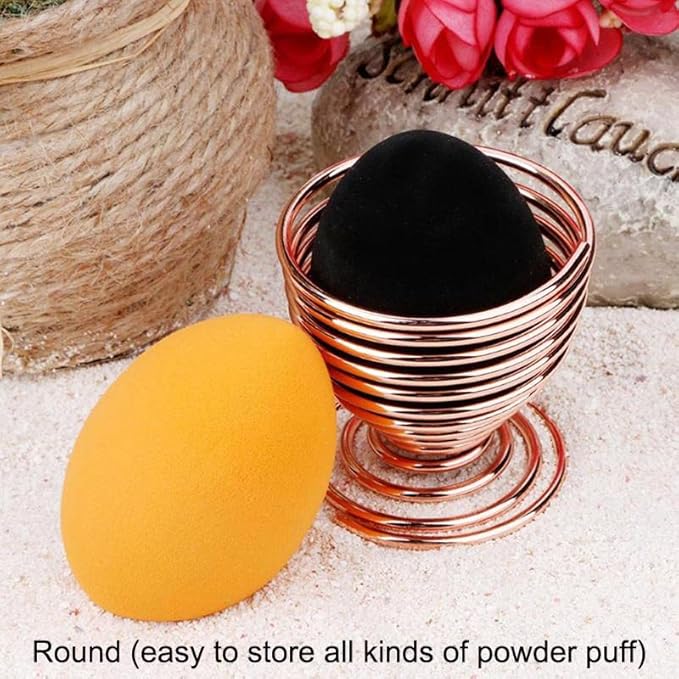 AKOAK 1 Pack Gold/Rose Gold Round Puff Storage Rack, Makeup Egg Drying Rack, Makeup Gourd Puff Sponge Display Beauty Tools
