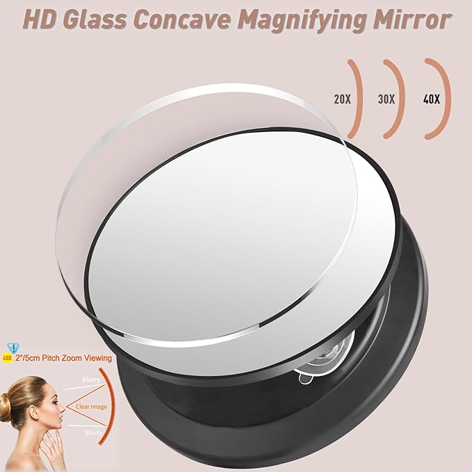 Large 6" 40x Strong Powerful Magnifying Mirror with Tweezers, Travel Magnified Mirrors 40X with Suction Cups, High Magnification Round Magnification Make up Mirror Nearly 50x