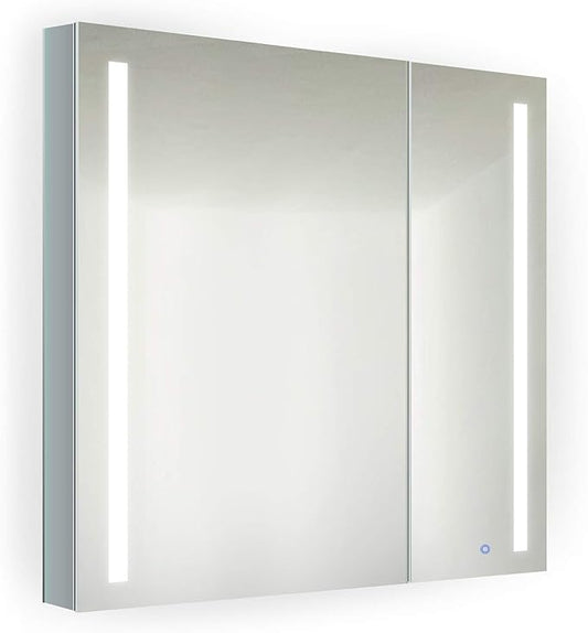 Krugg Kinetic LED Medicine Cabinet| Recessed or Surface Mount Mirror Cabinet w/Dimmer & Defogger (30"x30")