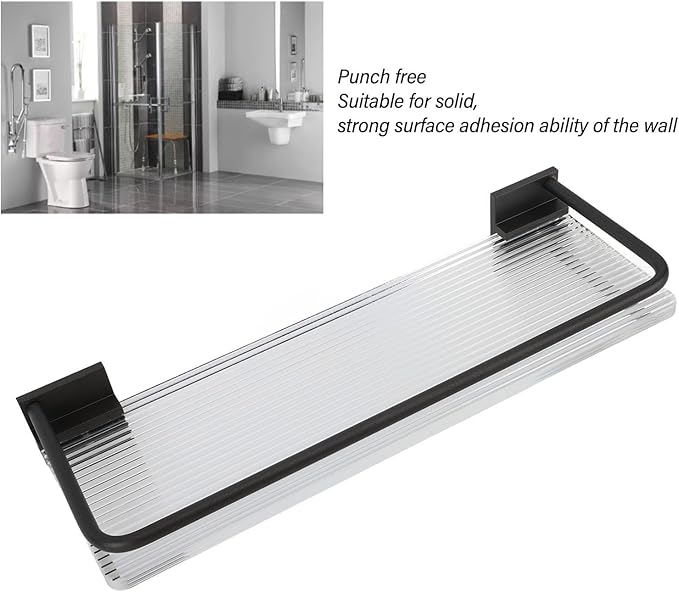 Floating Bathroom Shelves Wall Mounted, Modern Bathroom Organizer with Metal Rail for Decor, Bathroom Organizers and Storage, Over Toilet Shelves for Toilet Paper (Black)