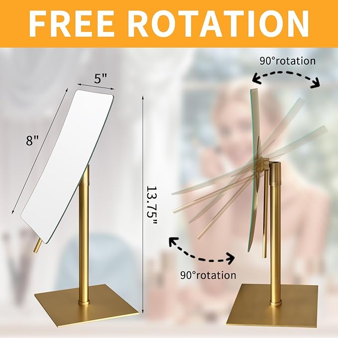 Bronze Table Standing Rectangular Vanity Makeup Mirror with 3X Magnification, Highly Adjustable, Crafted from 304 Stainless Steel, for Hotel Bathroom