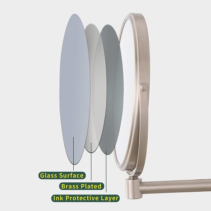 Nicesail 8 Inch Double-Side Shower Shaving Mirror with 5X Magnification Brush Nickel Mirror Magnified 5X Mirror for Wall Bathroom Mirror