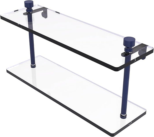 Allied Brass FT-2/16-MBL Foxtrot Collection 16 Inch Two Tiered Glass Shelf, Mediterranean Blue