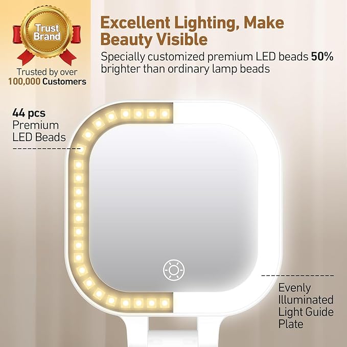 GOMIPURU Travel Mirror with Light, Compact Mirrors, 1x/30x Magnifying Mirror with 3 Color Lights and Adjustable Brightness, 4.5x3.9 inch Small Compact Hangable Hand Pocket Mirrors, Comes with Tweezer
