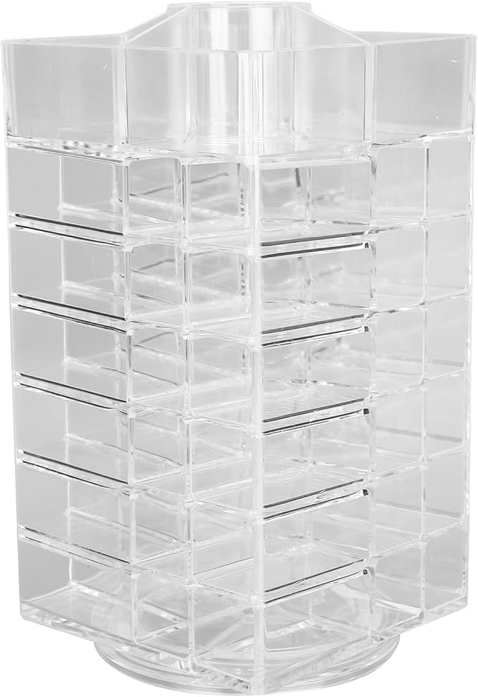 JTLB Lipstick Tower Holder, Large Lipstick Tower with 53 Compartments, Organiser, Transparent Cosmetic Display for Lip Gloss, with Rotating Storage, Ideal for