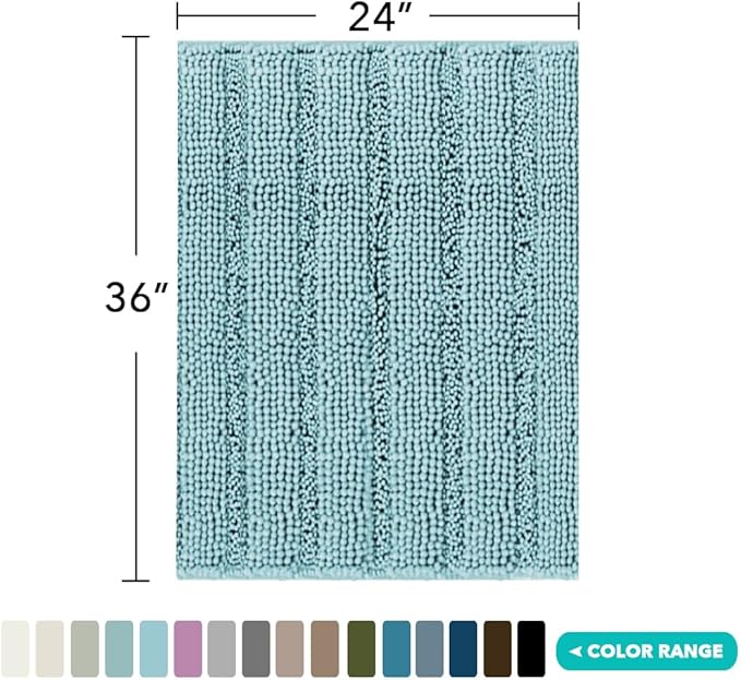 Turquoize Chenille Bath Rugs Shaggy Non Slip Bath Mat 24 x 36 Aqua Haze Extra Soft and Absorbent Area Rug, 24"x 36", Aqua Haze