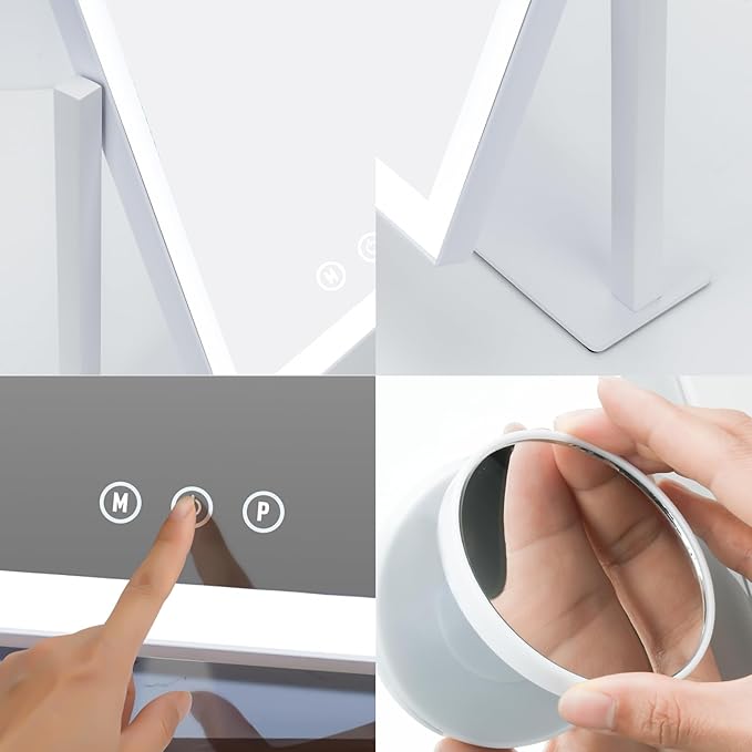 ViKert Vanity Mirror with Lights,Makeup Mirror with 5X Magnification Mirror, Light up Desk Mirror, Led Mirror for Desks, Makeup Vanity Mirror, 3 Color, Touch Control