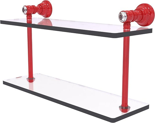 Allied Brass CC-2-16-FER Carolina Crystal Collection 16 Inch Two Tiered Glass Shelf, Fire Engine Red