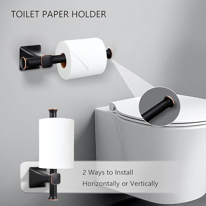 5-Piece Matte Black Bathroom Hardware Accessories Set, Stainless Steel Bathroom Towel Bar Set, 24 Inch Towel Bar, Towel Ring, Toilet Paper Holder, 2 Towel Hooks, Towel Racks for Bathroom Wall Mounted