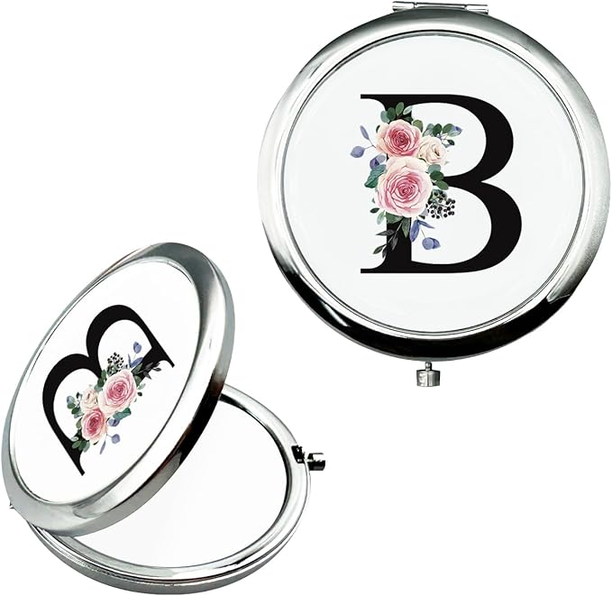 JEKUGOT Monogram Compact Mirror, Personalized Gifts for Women and Girls, Small Pocket Mirror, Personalized Compact Mirrors for Girls, Sister, Wife, Mothers, Birthday Gifts - B