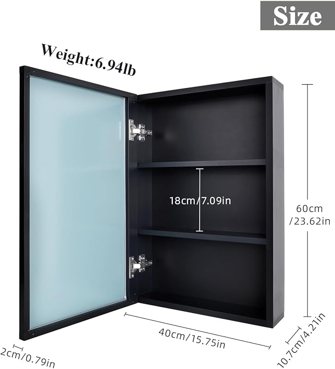 ANTIS'S HOME Medicine Cabinet, Non-recessed Matte Black Aluminum Bathroom Mirror with Storage, 16 x 24 inch Mirror Cabinet Wall Mounted Storage Cabinet, Rectangle Modern Vanity Cabinets