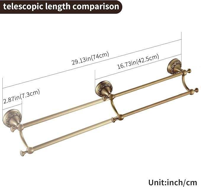 Leyden Brass Double Towel Bar,Adjustable Towel Rack Holder Antique Bathroom Accessories Wall Mount Vintage
