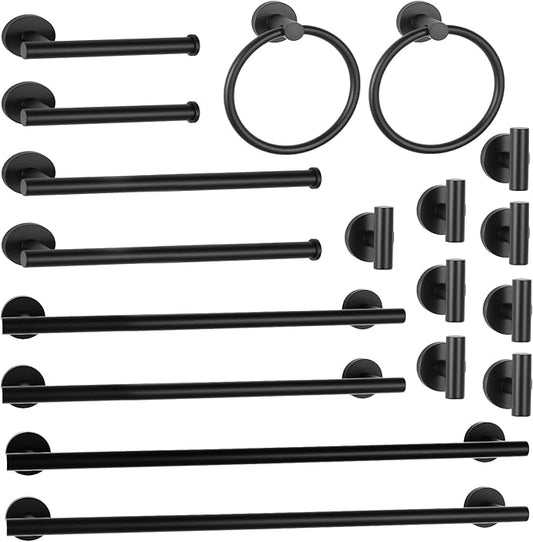 18 Piece Matte Black Bathroom Hardware Set, Towel bar Set Include 24 inch Towel bar, Bathroom Towel Rack, Towel Ring, Toilet Paper Holder, Towel Hook, Bathroom Accessories Set