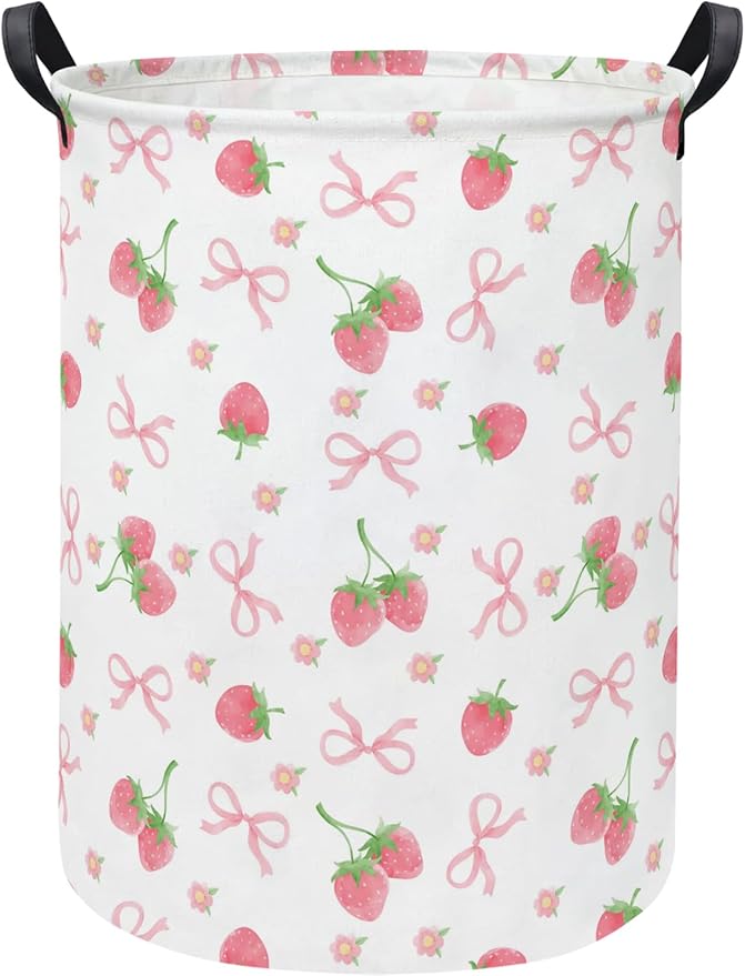 Baby Laundry Hamper kids laundry Basket Waterproof Storage Bin for Bedroom Toy Clothes Organizer Basket Woodland Animals Room D??cor(Bowknot Strawberry)