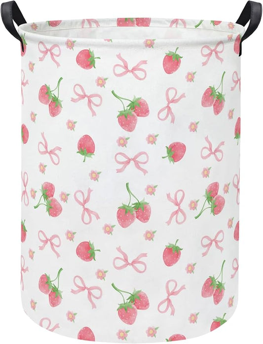 Baby Laundry Hamper kids laundry Basket Waterproof Storage Bin for Bedroom Toy Clothes Organizer Basket Woodland Animals Room D??cor(Bowknot Strawberry)