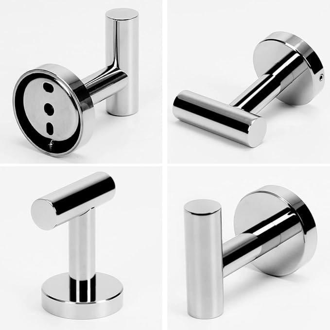 NearMoon 3 Pieces Bathroom Hardware Set, Bath Towel Ring and 2 Towel Hooks- Stainless Steel Hand Towel Hanger and Robe Hooks Accessories, Wall Mounted (Chrome Finish)