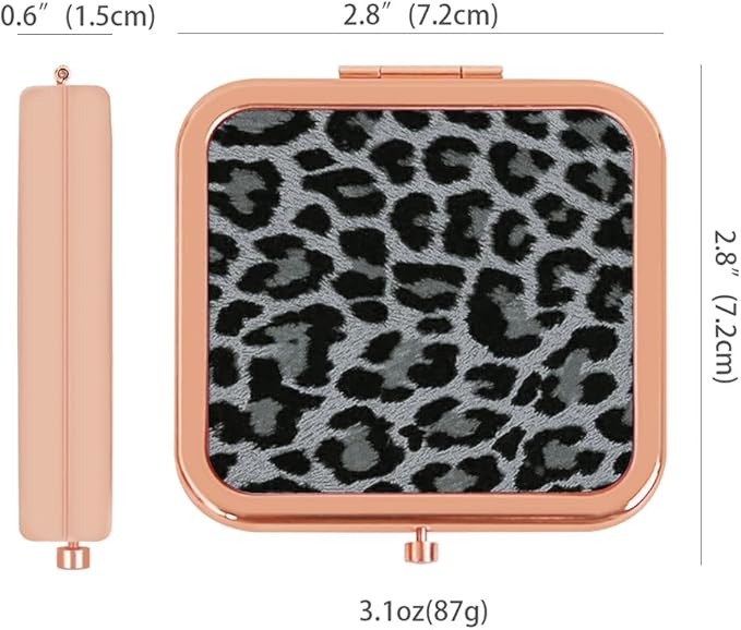 Cheetah Leopard Black Print Foldable Travel Pocket Mirror Square Metal Portable Mini Makeup Double Sided Handheld Magnifying, 2.8 in