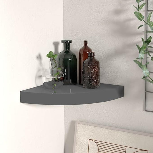 Floating Corner Shelf for Walls 9.8x9.8 Inch High Gloss Gray Honeycomb MDF Wall Shelf with Invisible Mount - Space-Saving Display Storage for Bathroom, Living Room, Bedroom