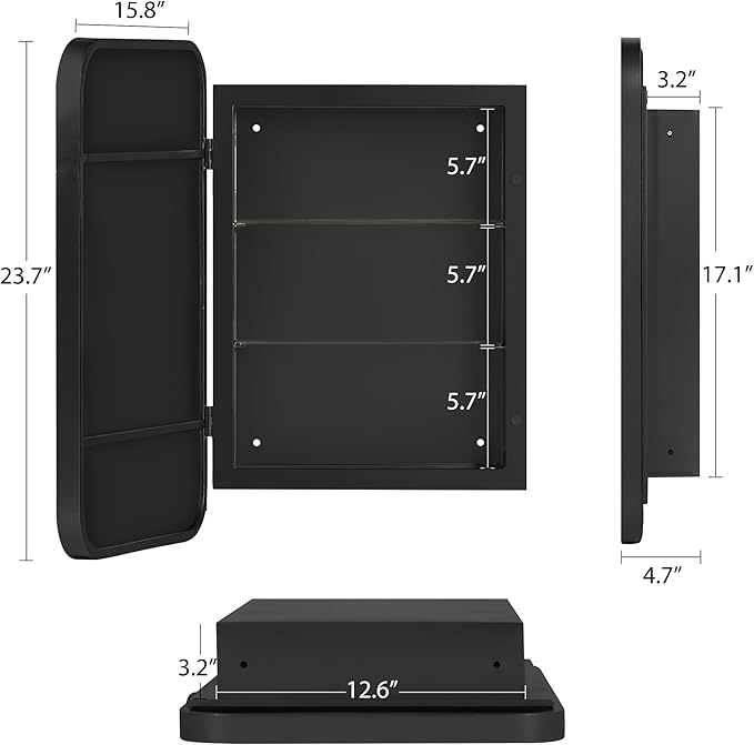 DlandHome Bathroom Medicine Cabinet with Mirror, 24”x16” Recessed Medicine Cabinet for Bathroom with Beveled Edge Mirror, Wall Mounted Deep Set Alumiunm Frame,Black