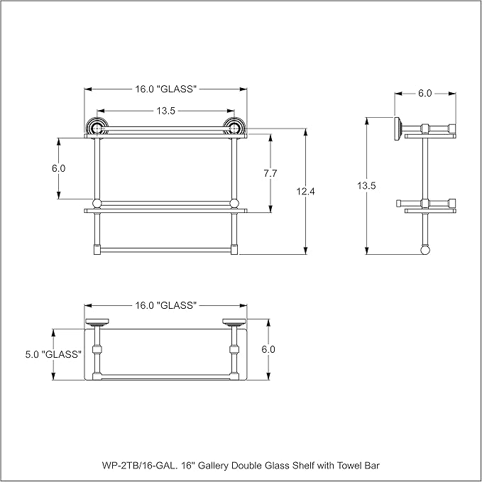 Allied Brass WP-2TB/16-GAL-ORB Wp 2 Tb Gal Inch Gallery Double Towel Bar Glass Shelf, 16 Inch, Oil Rubbed Bronze