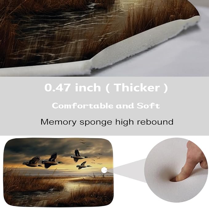 Rustic Wild Ducks Flying Hunting Ocean Bathroom Sets with Shower Curtain and 20 x 31 Rugs Bathroom Accessories Sets Decor with Bath Rug, Bath Mat, U-Shaped Contour and Hooks 72 x 72 Inch Brown Teal